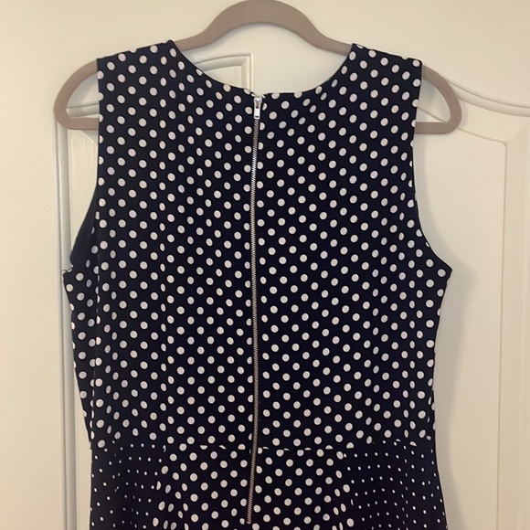 Navy & white Danny & Nicole polka dot swing dress with belt - Picture 6 of 8